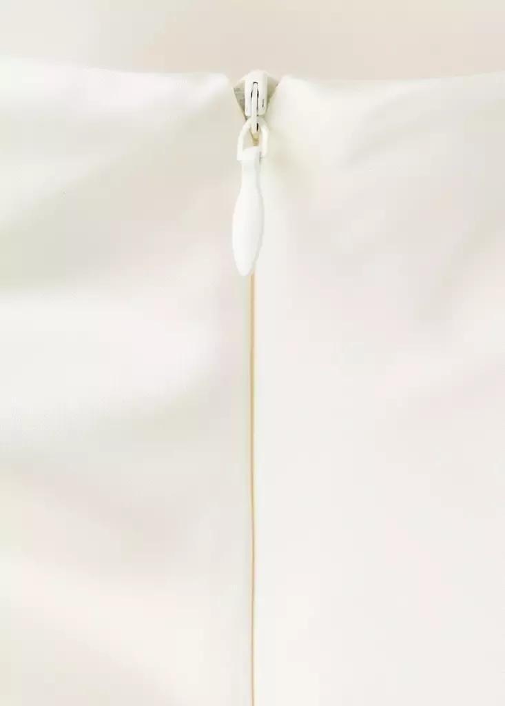 Ecru Ruched Dress With Draped Neckline, Light Beige, large image number 7