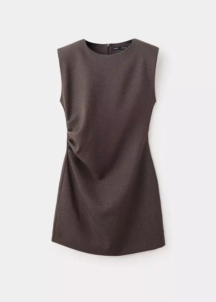 Brown Ruched Houndstooth Dress, Brown, large image number 3