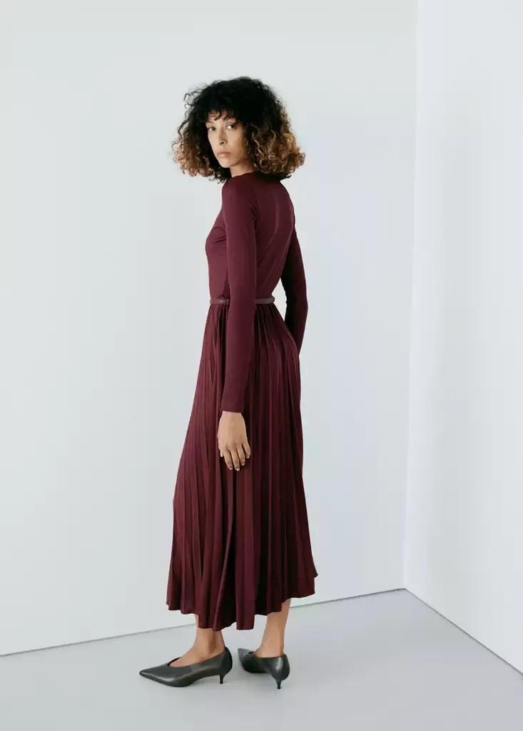 Red Pleated Panelled Dress, Dark Red, large image number 2