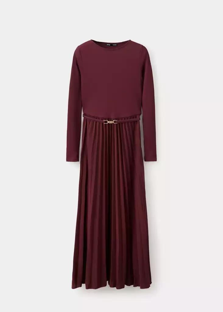 Red Pleated Panelled Dress, Dark Red, large image number 4