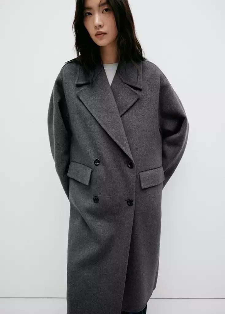 Grey Handmade Oversized Wool Coat, Dark Grey, large image number 1