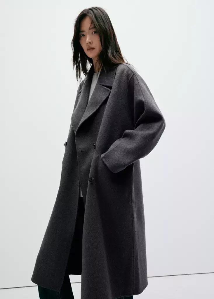 Grey Handmade Oversized Wool Coat, Dark Grey, large image number 4