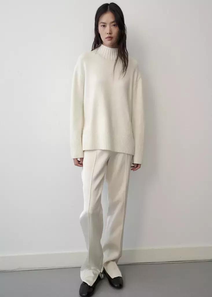 White Turtleneck Wool Sweater, White, medium