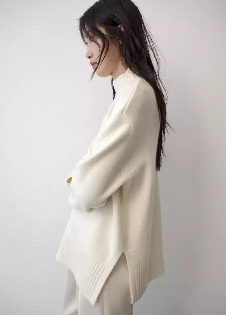White Turtleneck Wool Sweater, White, medium