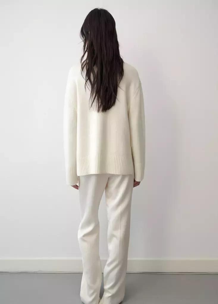 White Turtleneck Wool Sweater, White, medium