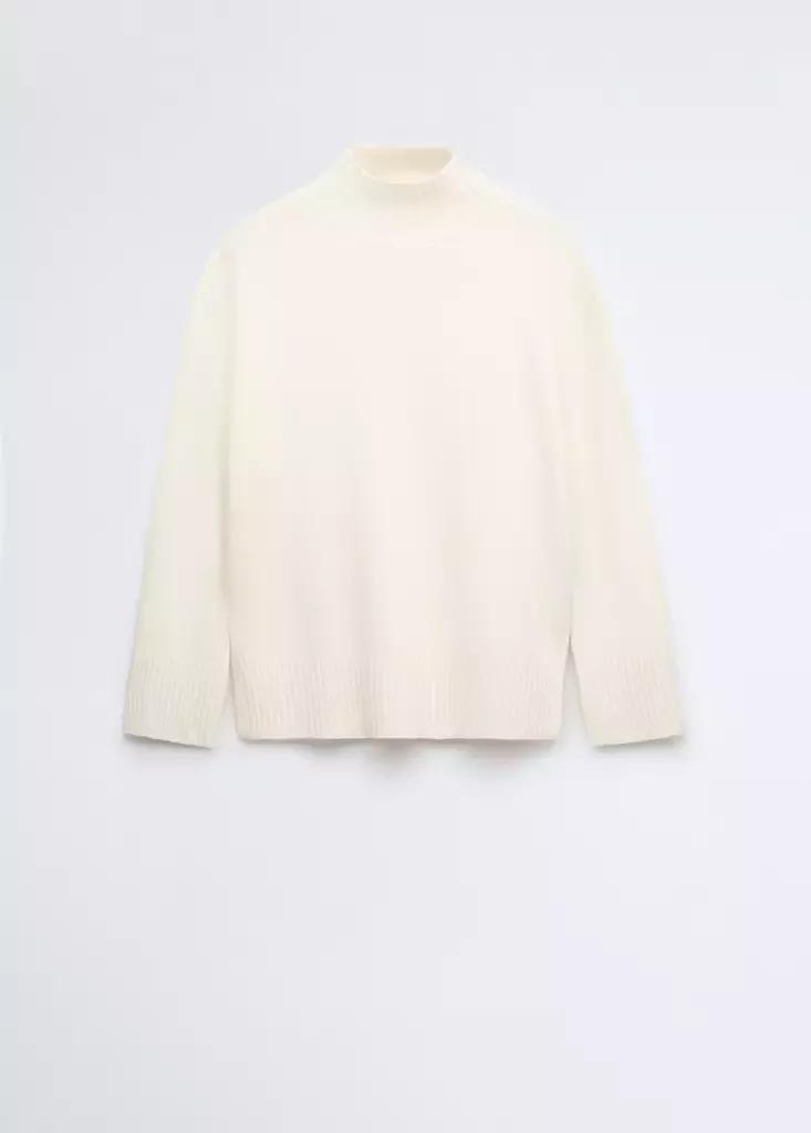 White Turtleneck Wool Sweater, White, large image number 4