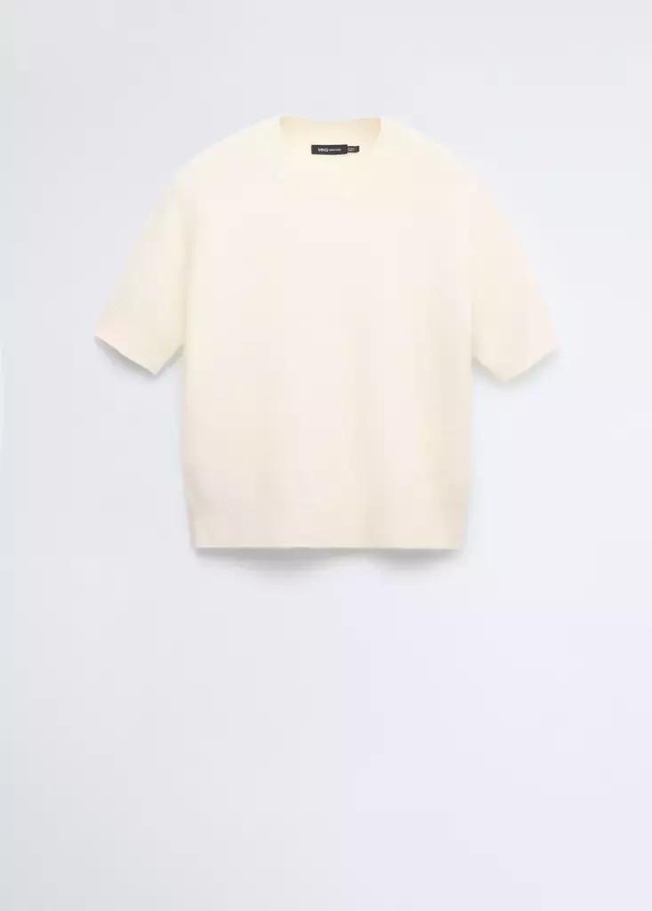 White Wool Short-Sleeved Sweater, White, large image number 3