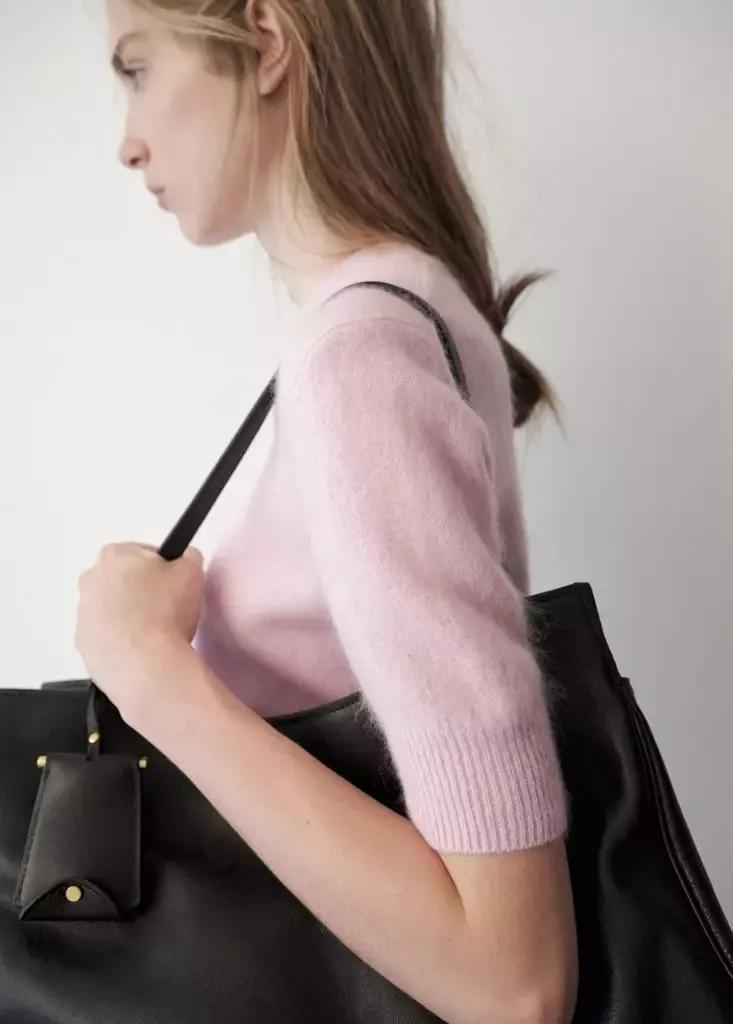 Pink Wool Short-Sleeved Sweater, Light-Pastel Pink, large image number 3