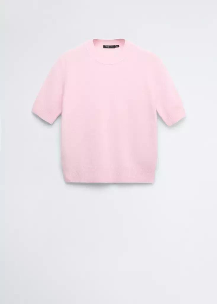Pink Wool Short-Sleeved Sweater, Light-Pastel Pink, large image number 4