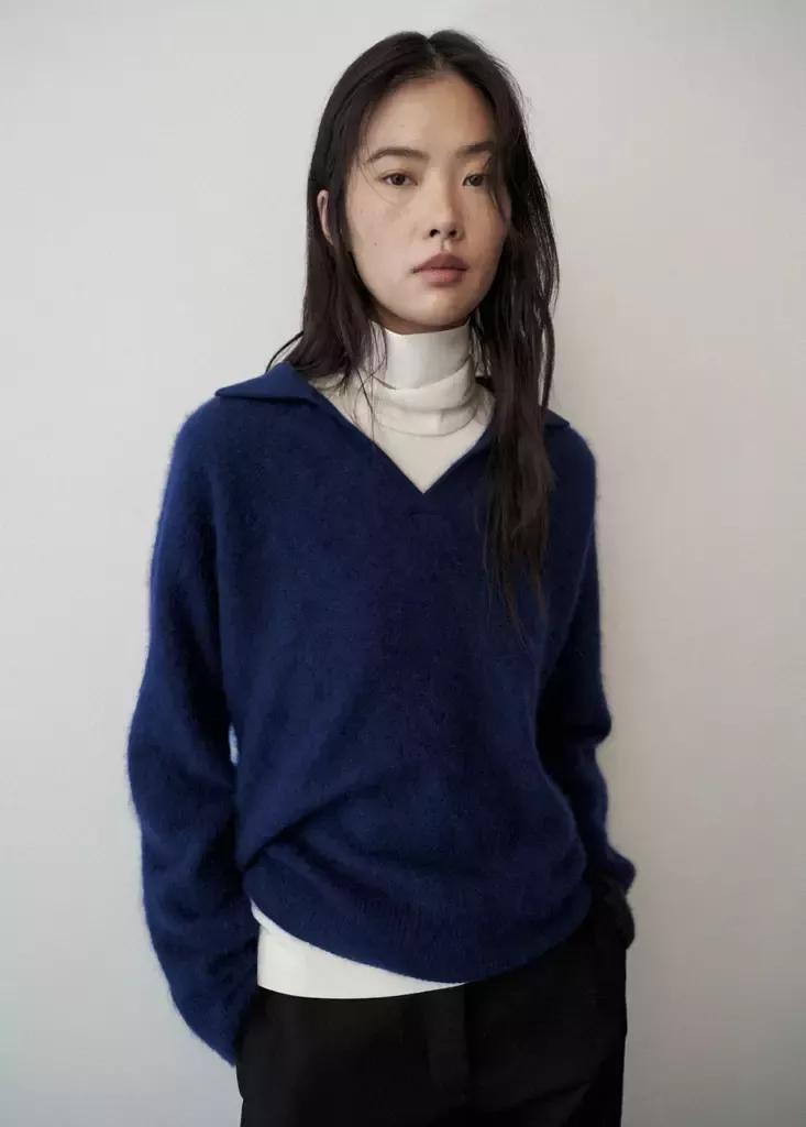 Blue Wool Polo-Neck Sweater, Medium Blue, large image number 1