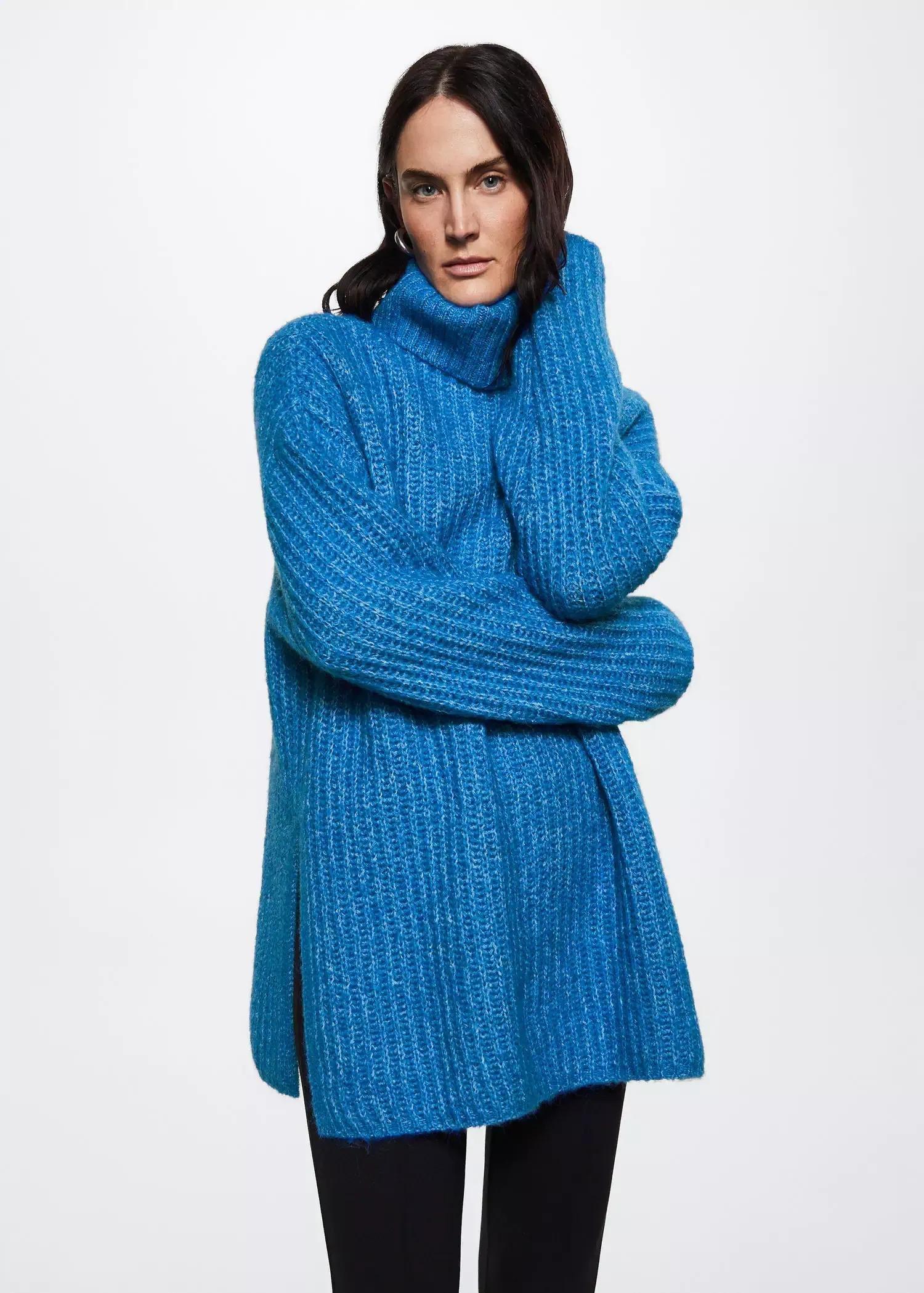 Blue Oversized Perkins Neck Sweater, , large image number 0