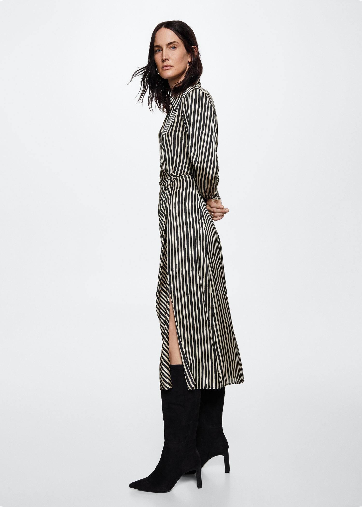 Black Striped Satin Dress, , large image number 0