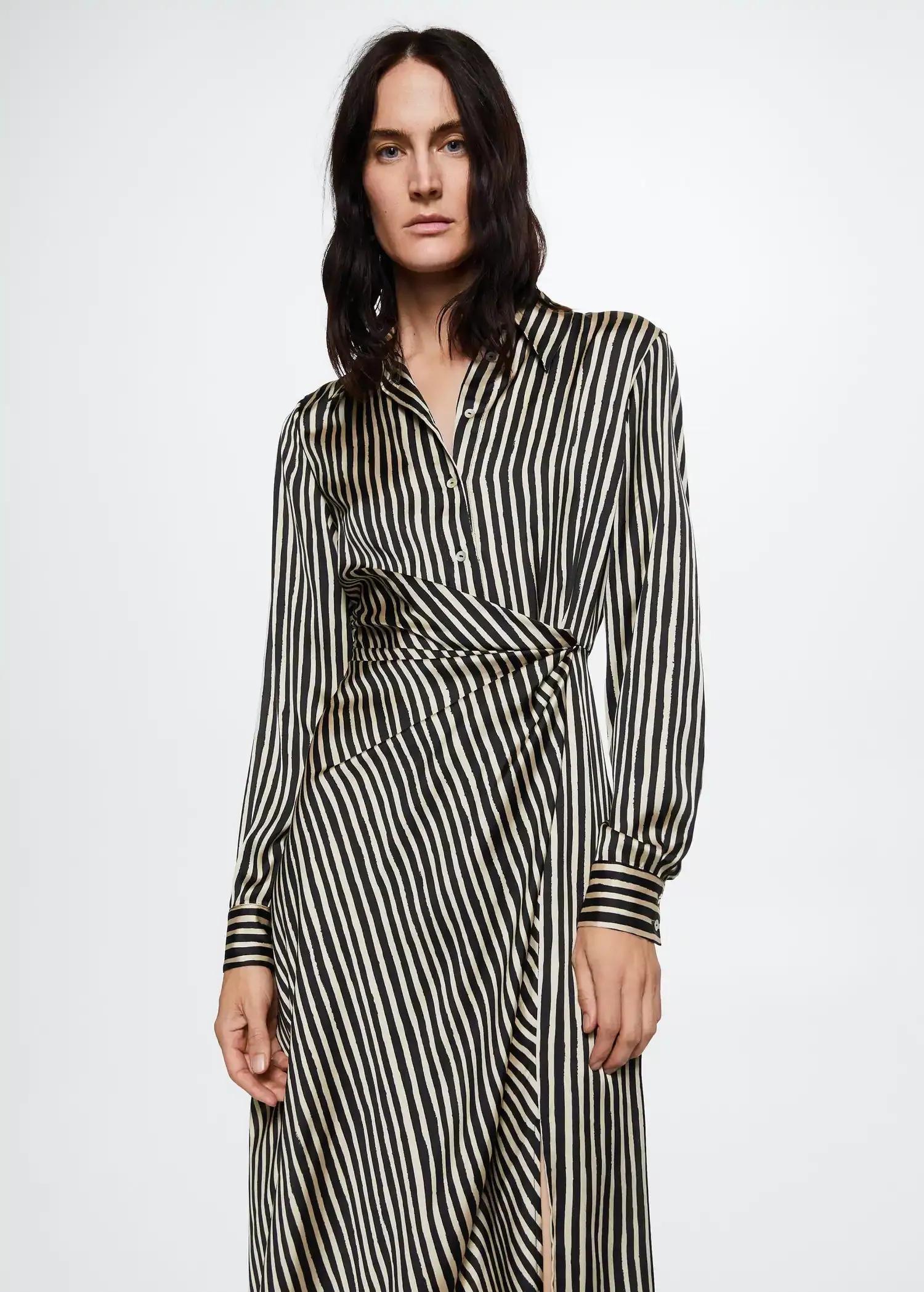 Black Striped Satin Dress, , large image number 1
