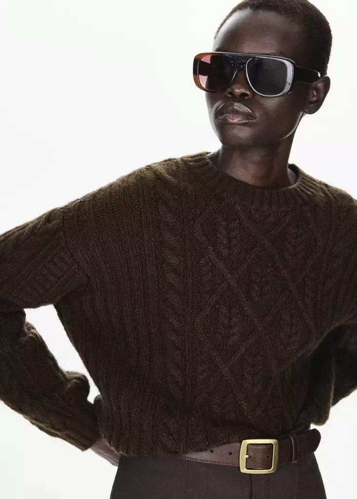 Brown Marled Cable-Knit Jumper, Brown, medium