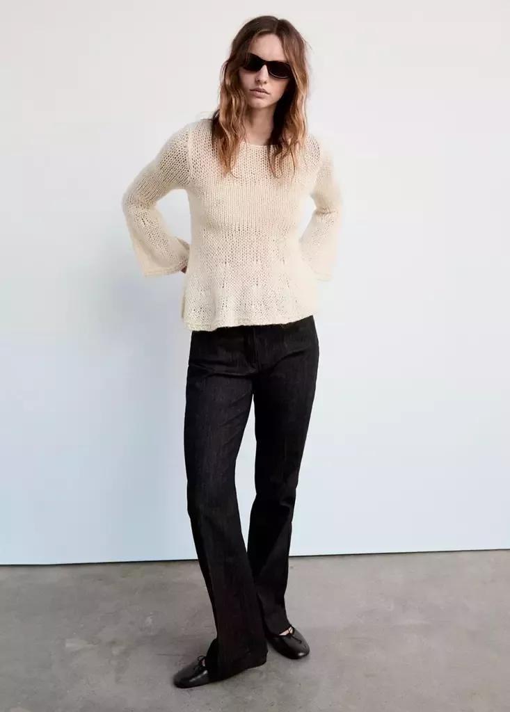 Cream Peplum Knit Jumper, Light Beige, large image number 0