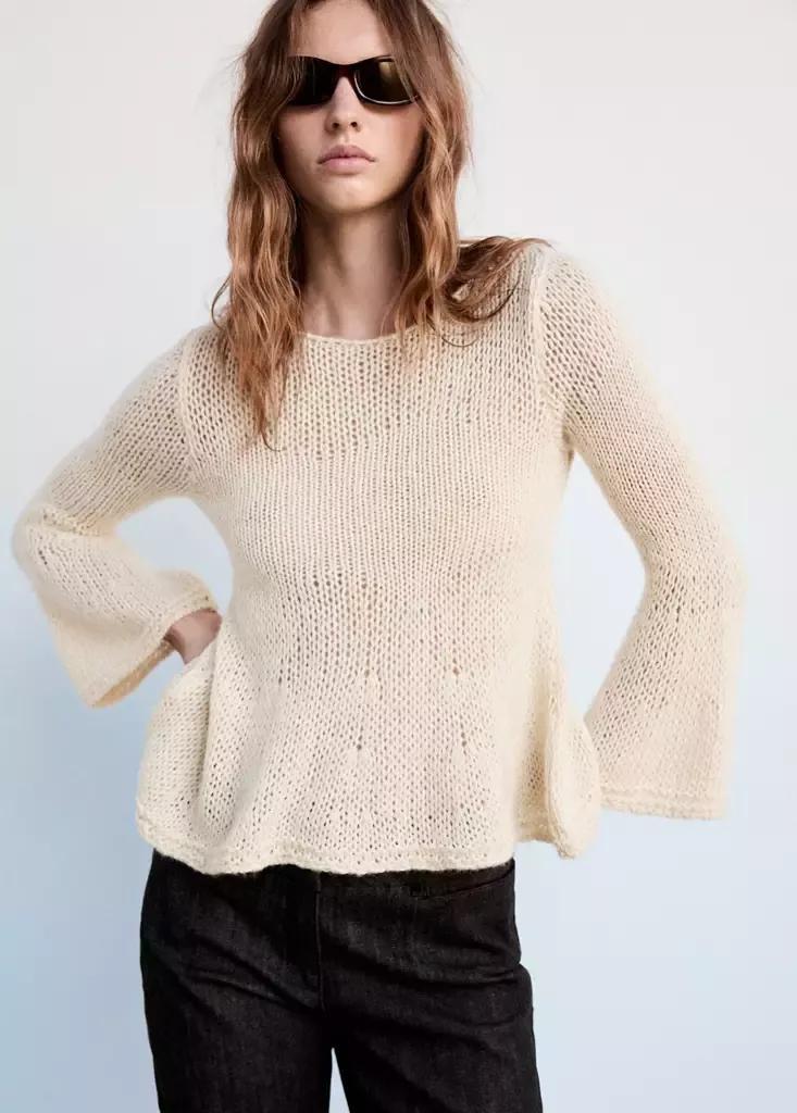Cream Peplum Knit Jumper, Light Beige, medium