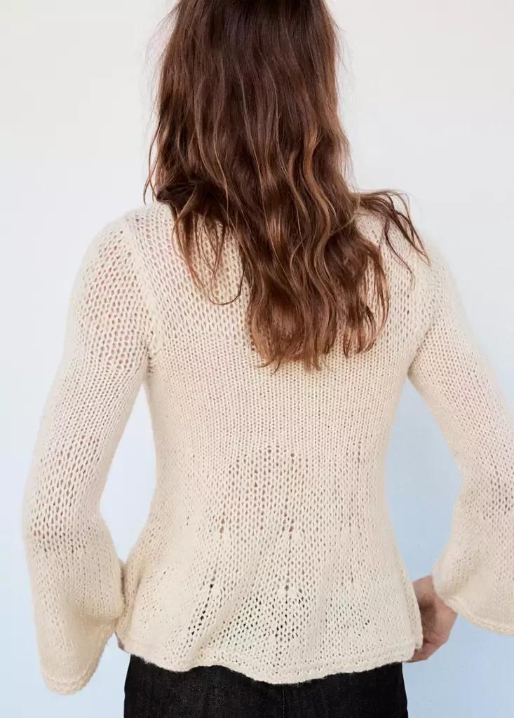Cream Peplum Knit Jumper, Light Beige, large image number 2