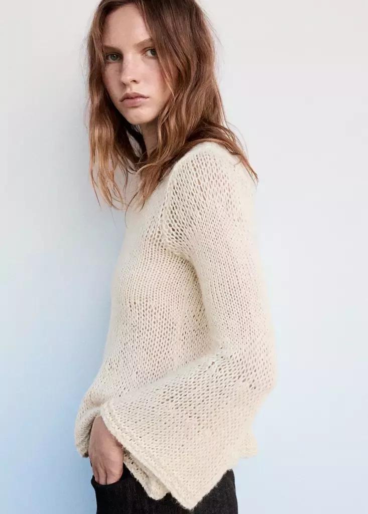 Cream Peplum Knit Jumper, Light Beige, large image number 4