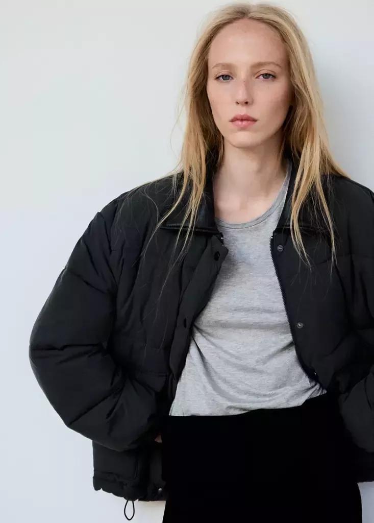 Grey Fur Collar Puffer Coat, Charcoal, large image number 4