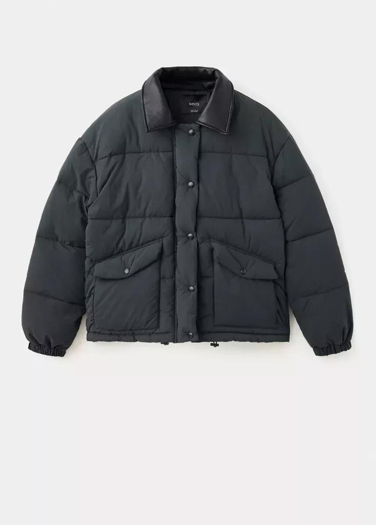 Grey Fur Collar Puffer Coat, Charcoal, large image number 6