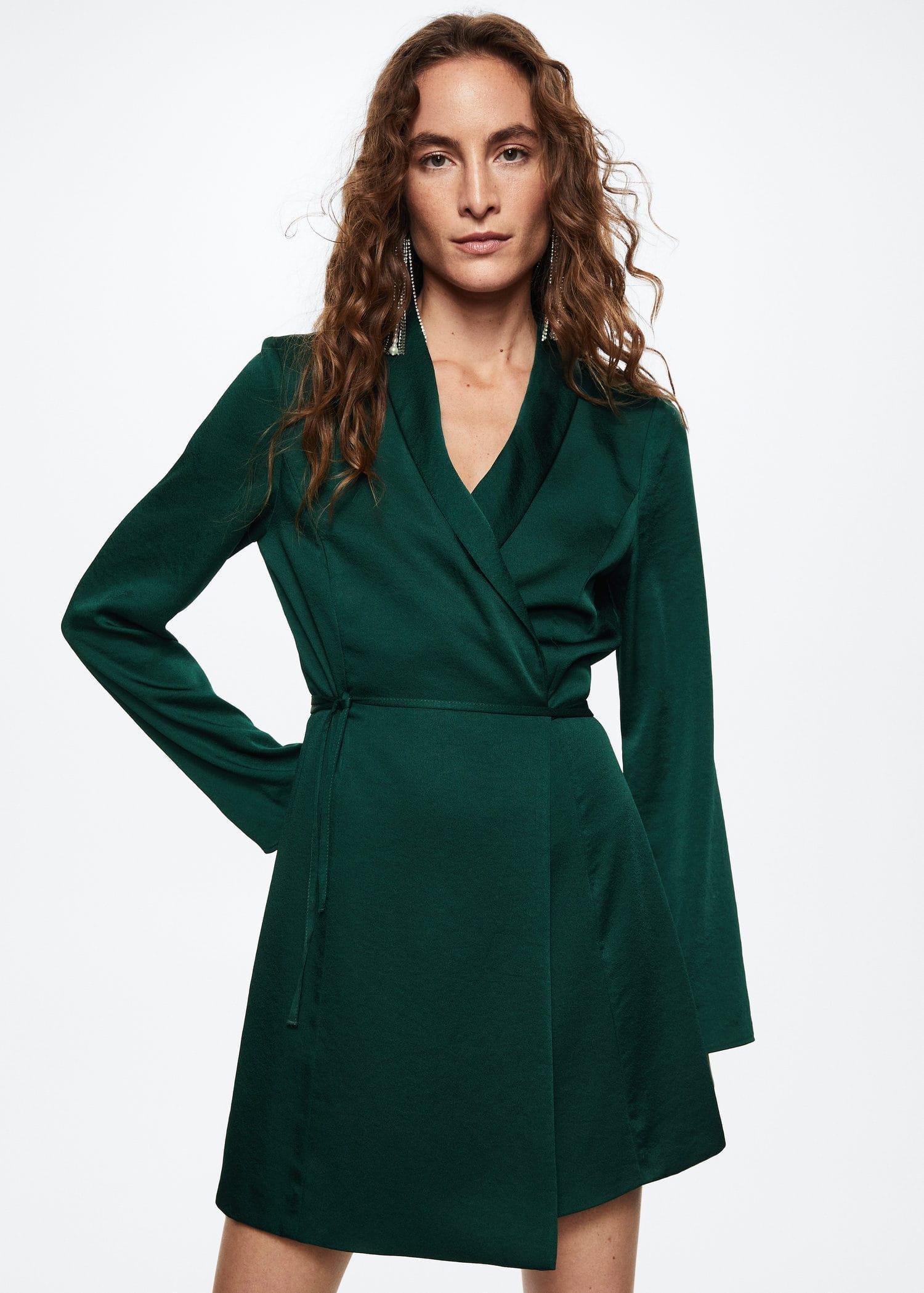 Green Wrapped Satin Dress, , large image number 1