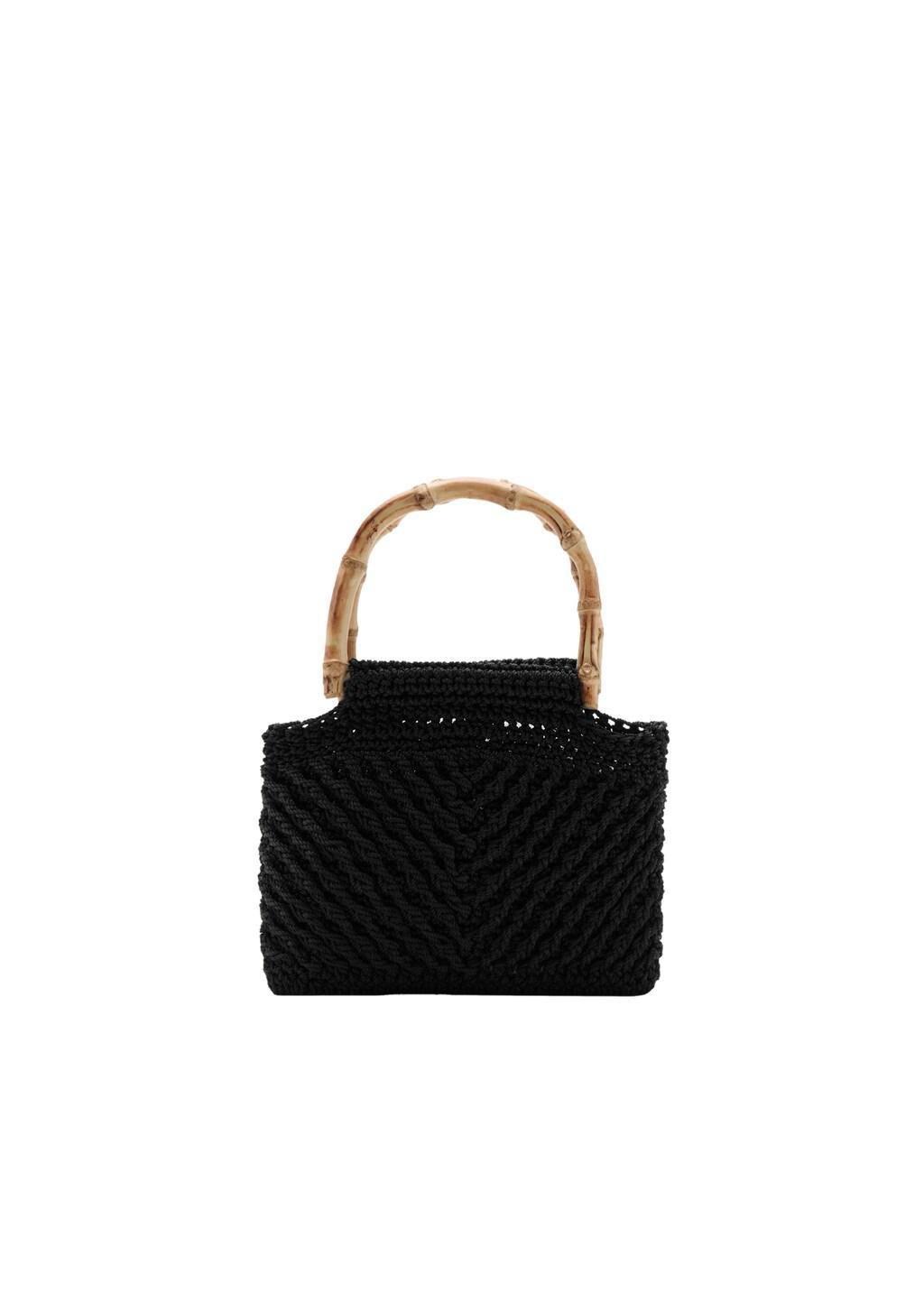 Black Bamboo Handle Handbag, Black, large image number 2