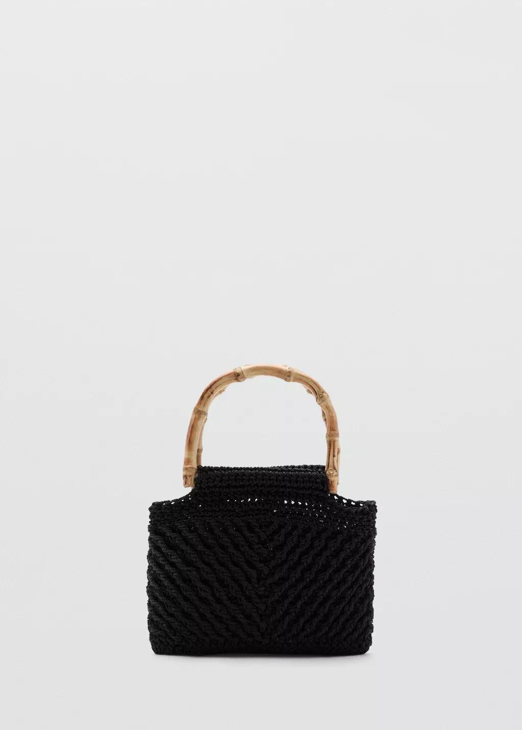 Black Bamboo Handle Handbag, Black, large image number 3