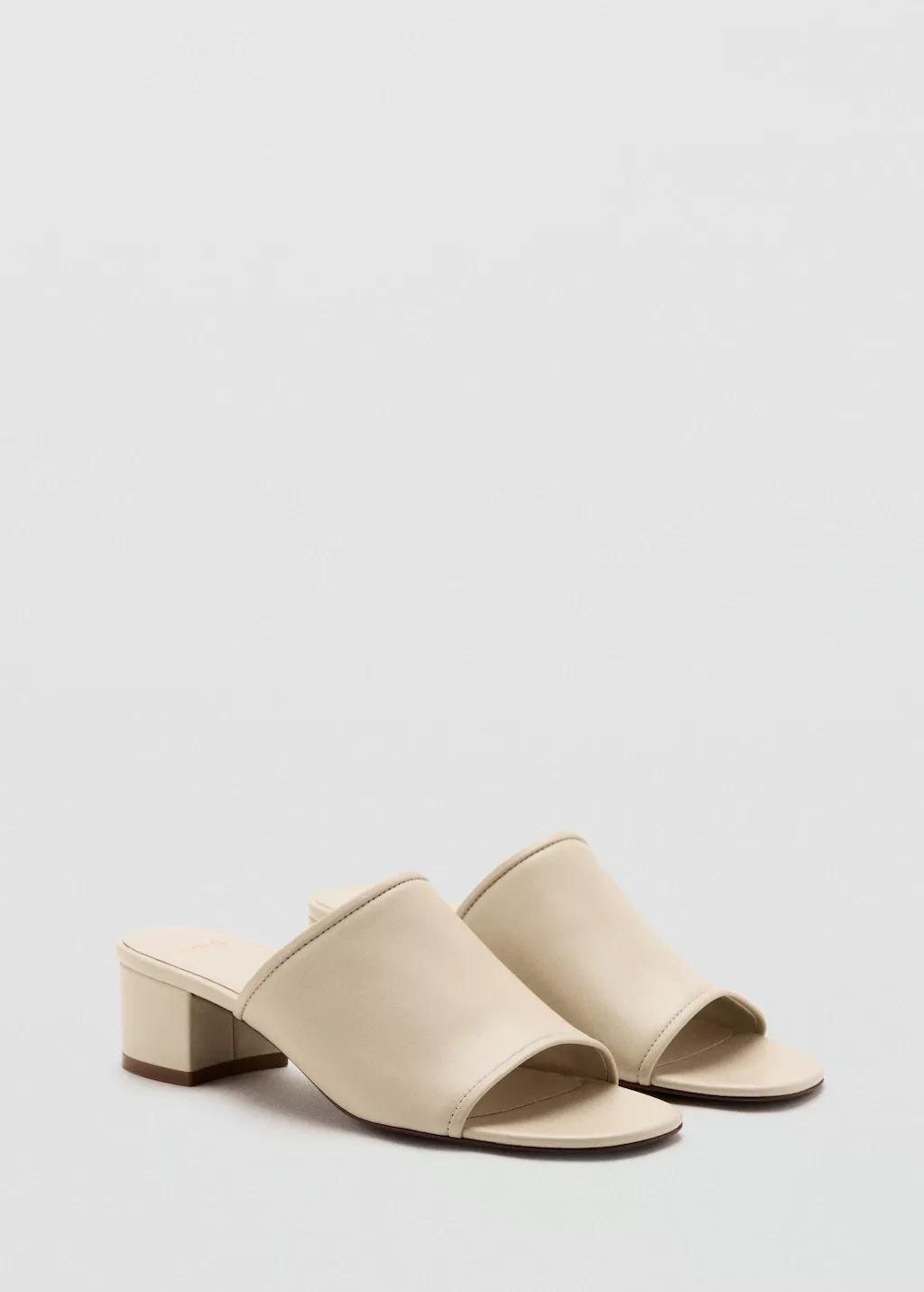 Beige Leather Block-Heel Sandals, Light Beige, medium