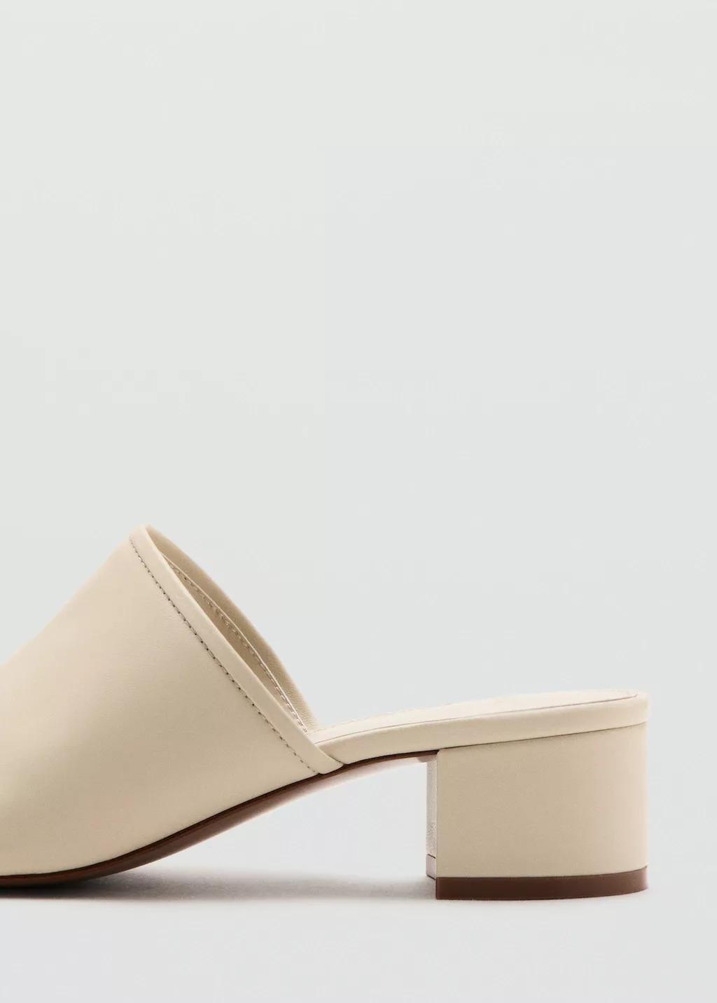 Beige Leather Block-Heel Sandals, Light Beige, large image number 2
