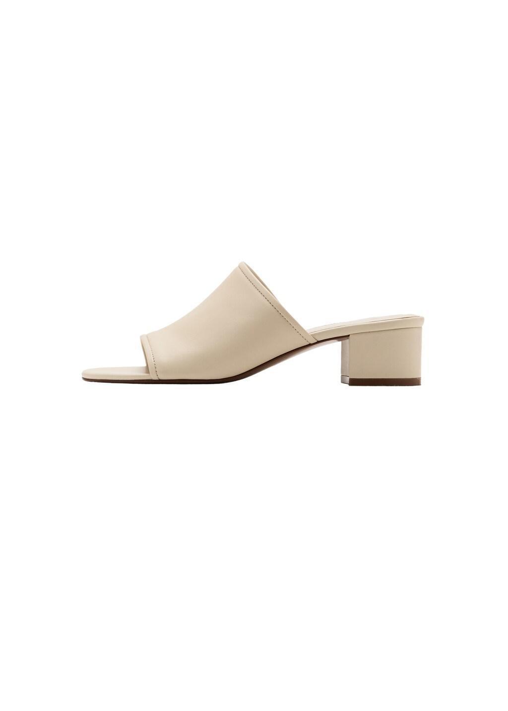 Beige Leather Block-Heel Sandals, Light Beige, large image number 3