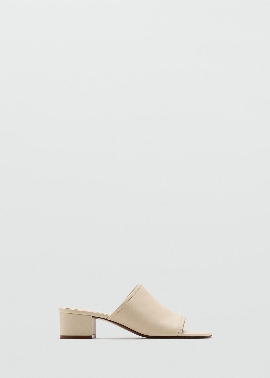 Beige Leather Block-Heel Sandals, Light Beige, large image number 4