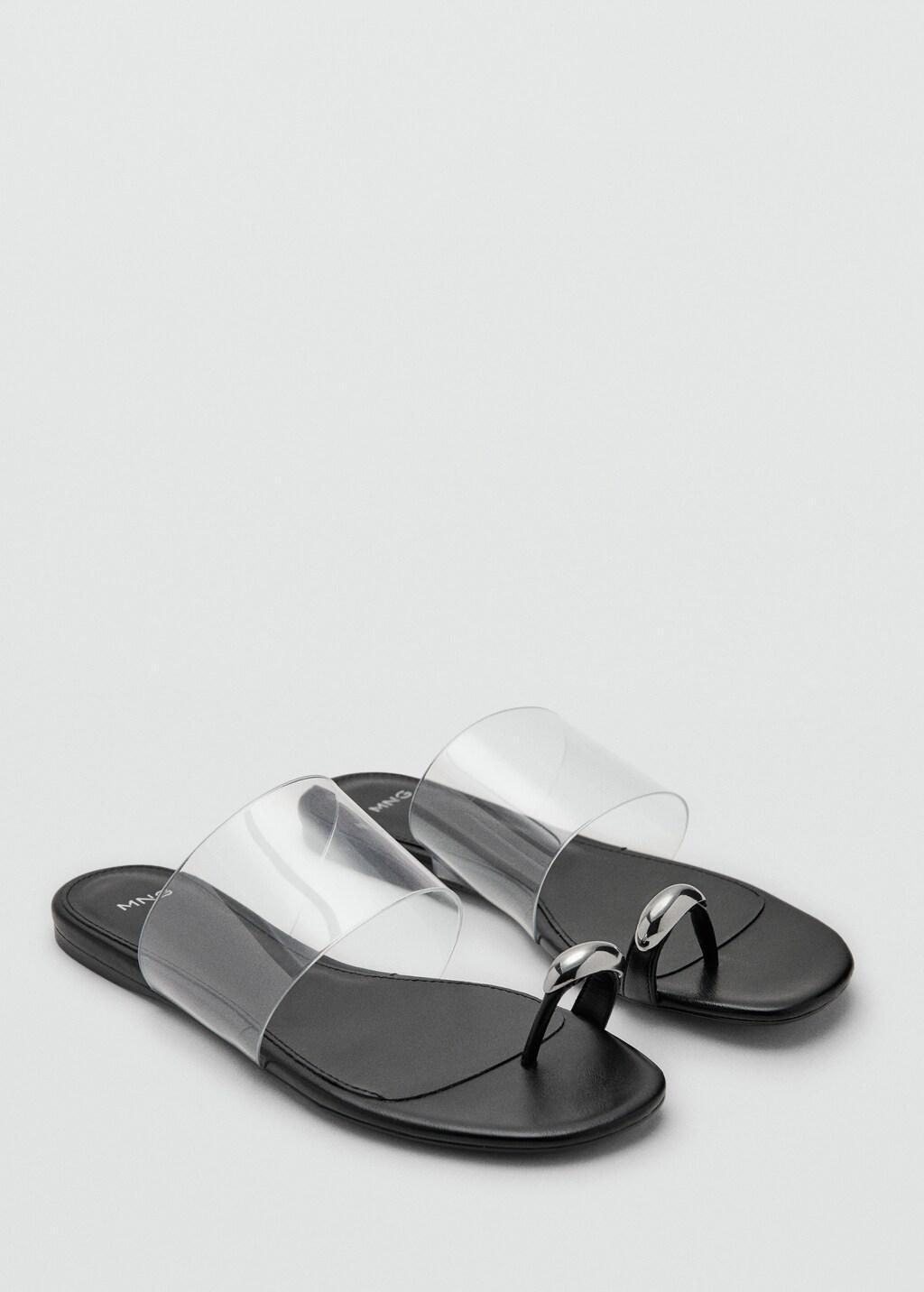 Black Vinyl Strap Sandal, Black, medium