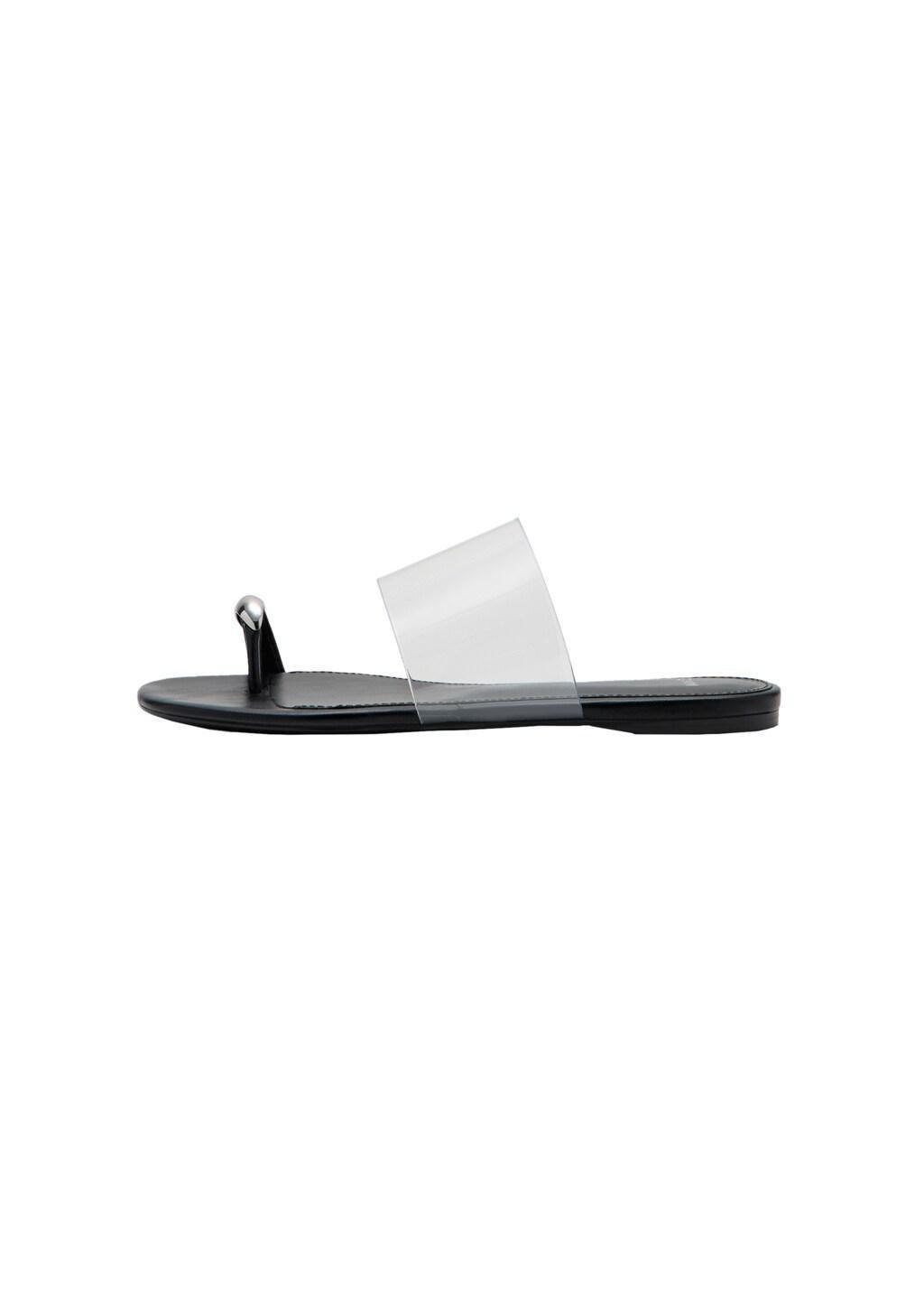 Black Vinyl Strap Sandal, Black, large image number 2