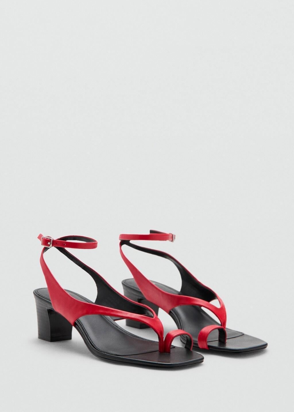 Red Heeled Leather Sandals With Straps, Red, large image number 0