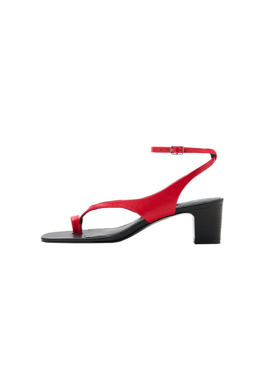 Red Heeled Leather Sandals With Straps, Red, large image number 2