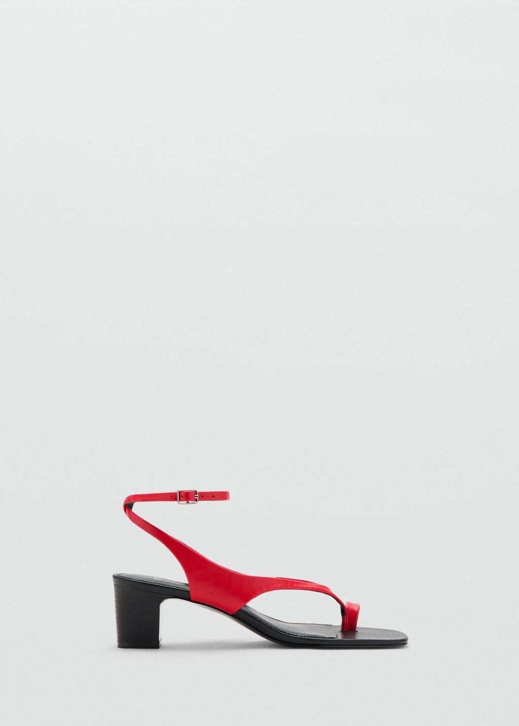 Red Heeled Leather Sandals With Straps, Red, large image number 3