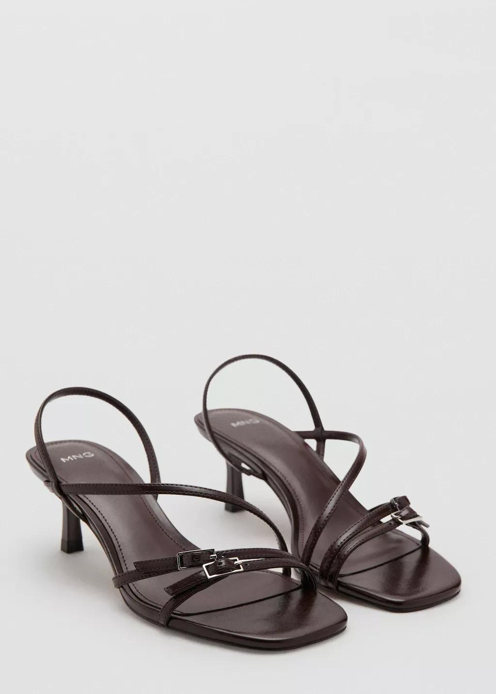 Brown Kitten Heel Sandals With Straps, Dark Brown, large image number 1