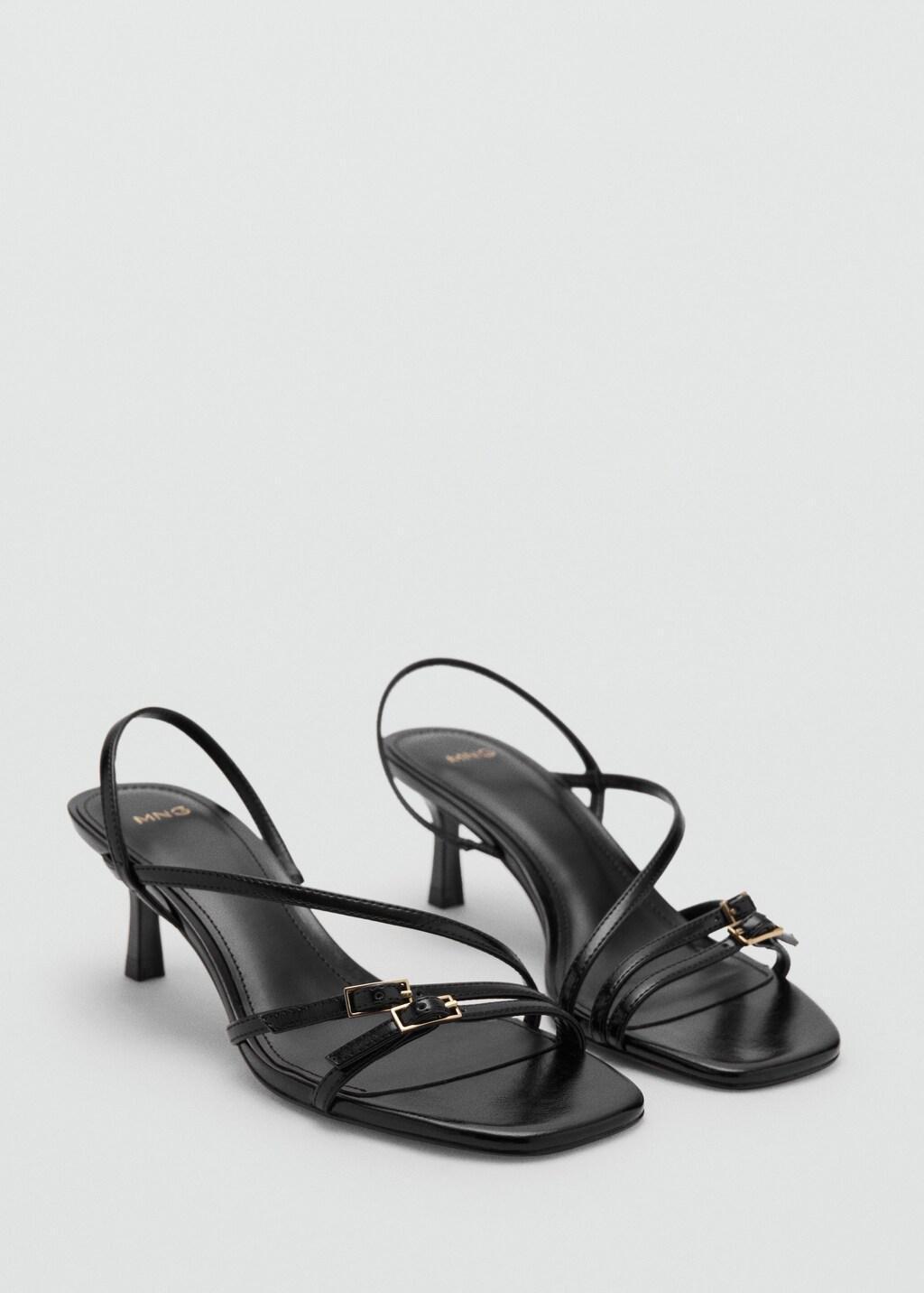 Black Kitten Heel Sandals With Straps, Black, large image number 0