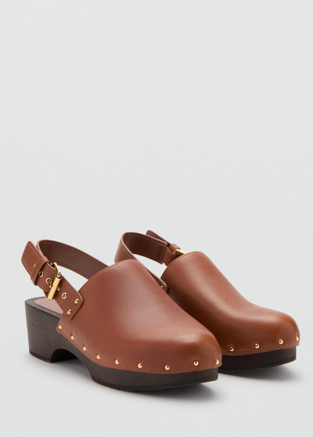 Brown Leather Studded Mule, Medium Brown, large image number 1