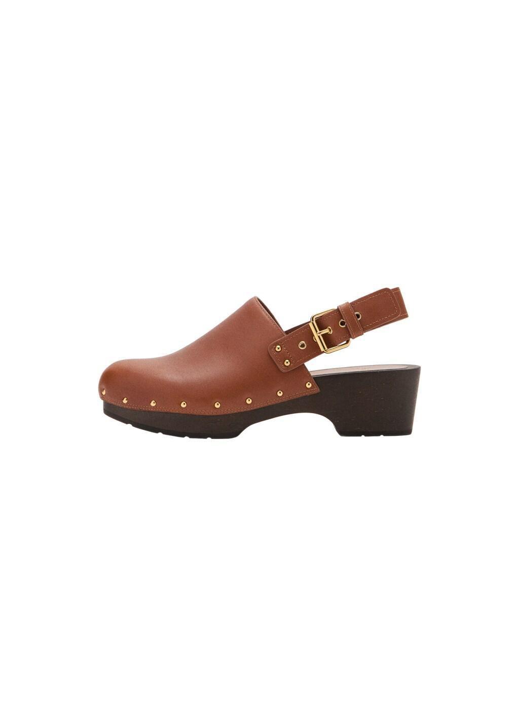 Brown Leather Studded Mule, Medium Brown, large image number 3