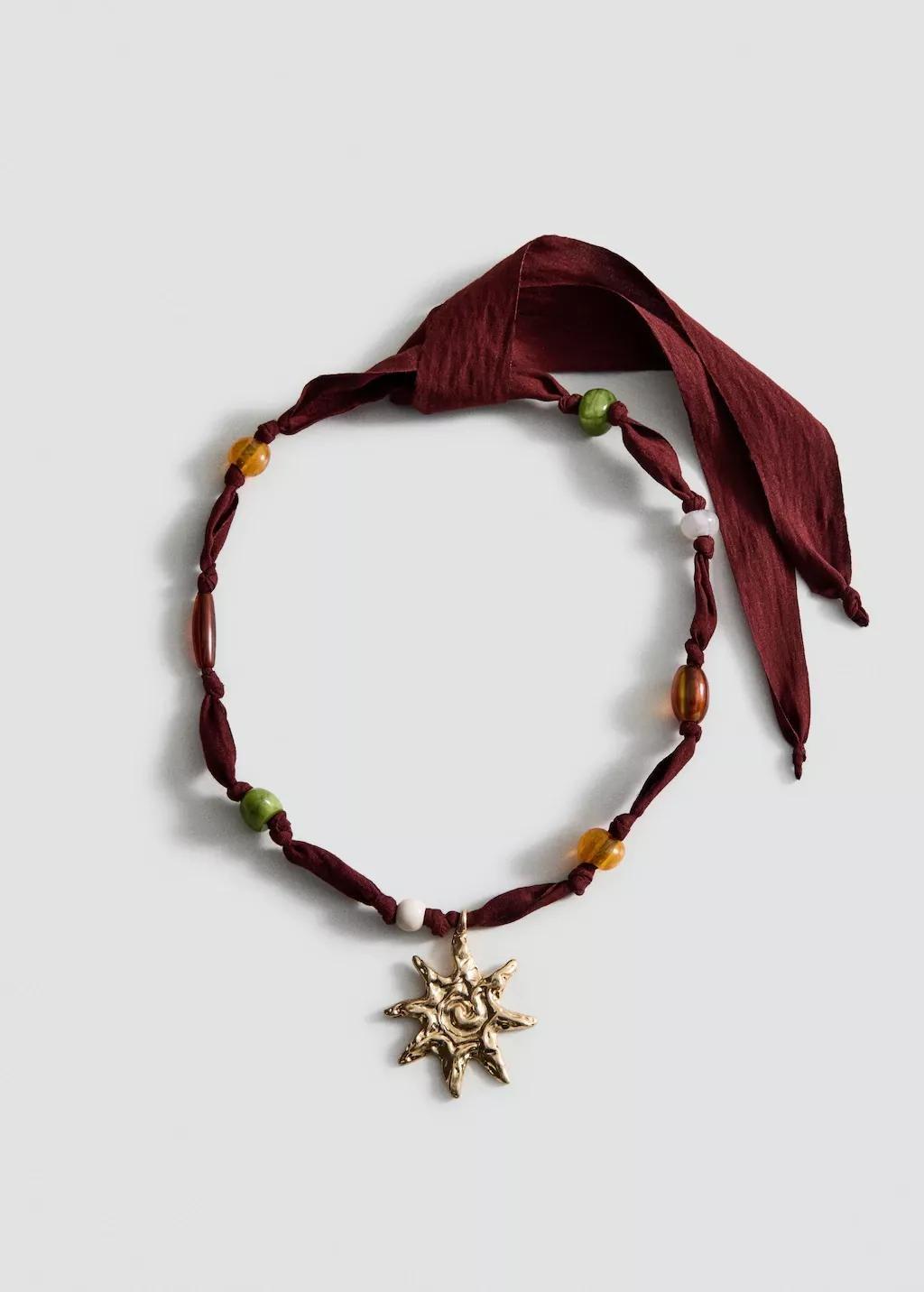 Gold Bead Necklace With Sun Detail, 0201_OR, large image number 4