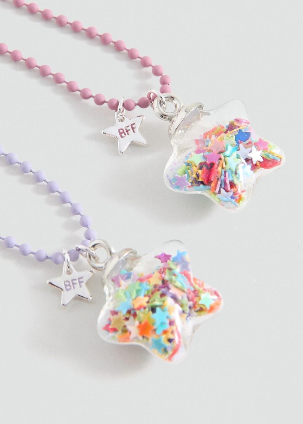 Pink Combined Necklace ,Set Of 2 , Kids Girls, Pink, large image number 0