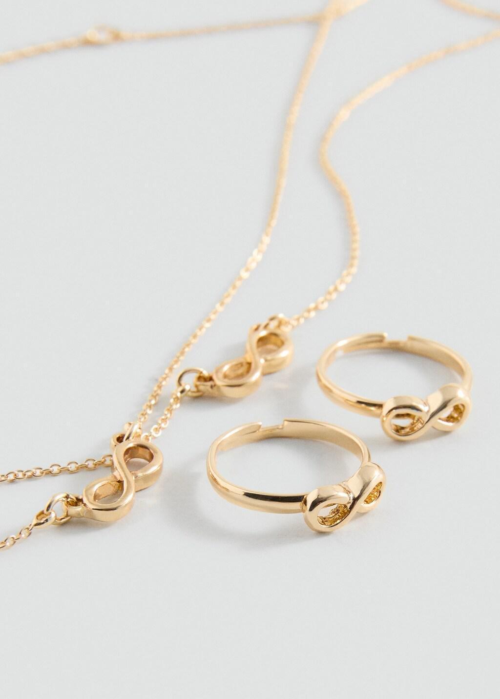 Gold Infinity Ring And Collar , Set Of 4 , Kids Girls, Gold, medium