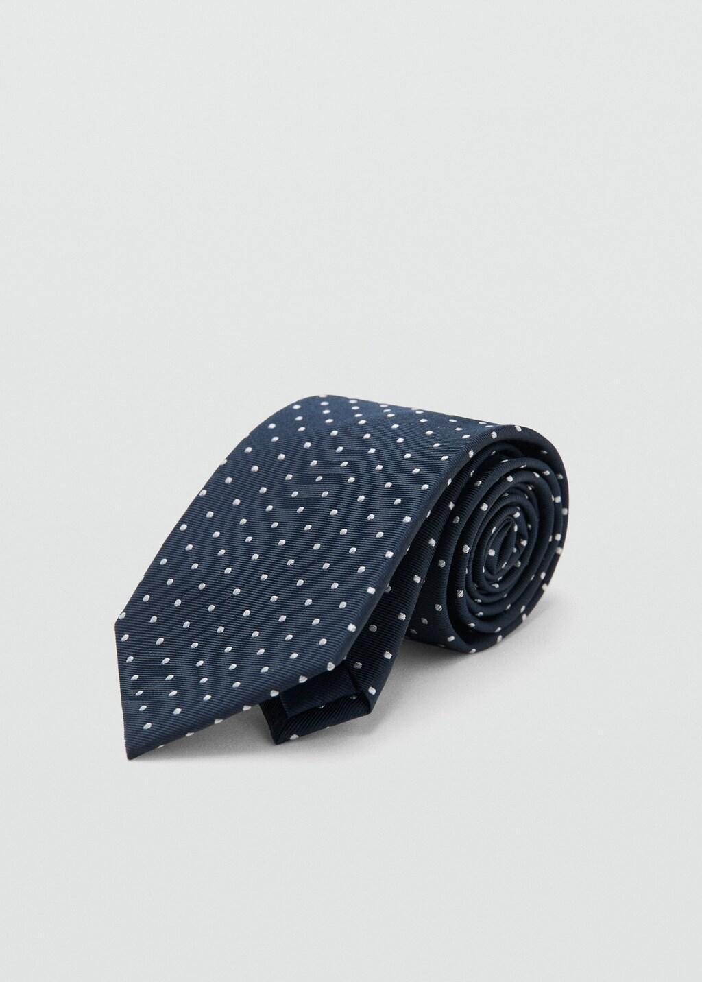 Blue Polka-Dot Silk Tie, Navy, medium
