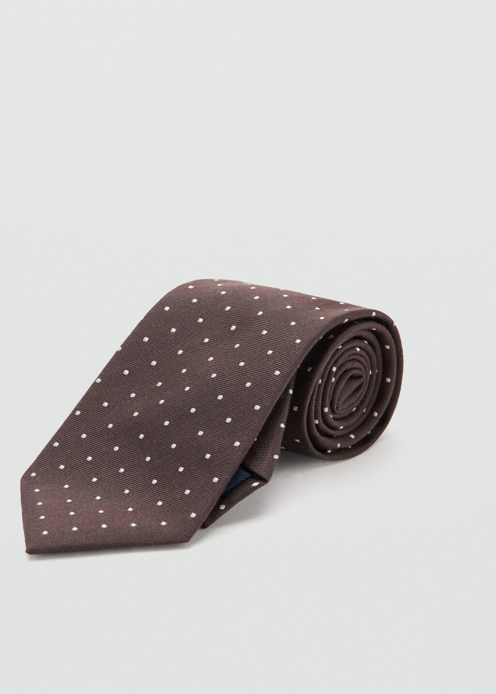 Brown Silk Cotton Polka Dot Tie, Dark Brown, large image number 0