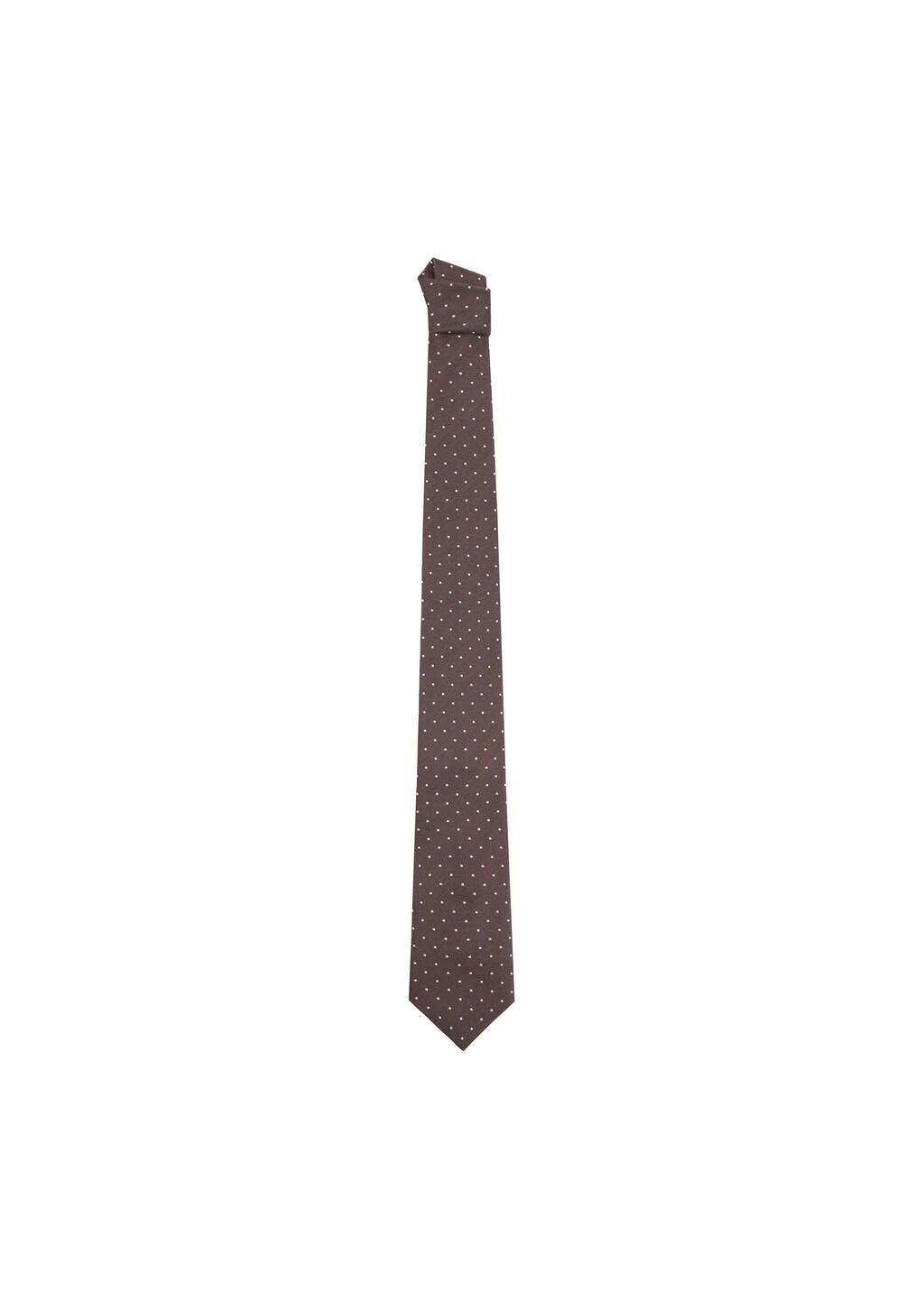 Brown Silk Cotton Polka Dot Tie, Dark Brown, large image number 1