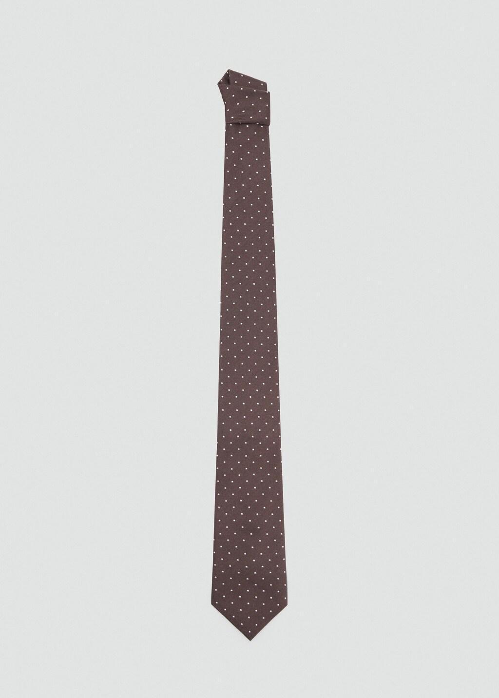 Brown Silk Cotton Polka Dot Tie, Dark Brown, large image number 2