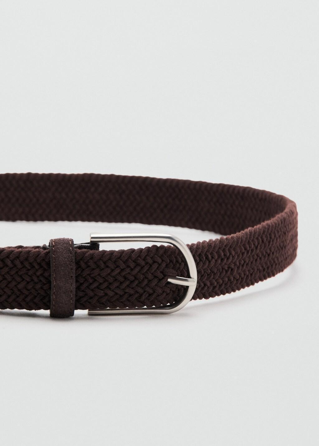 Brown Braided Elastic Belt, Brown, large image number 0