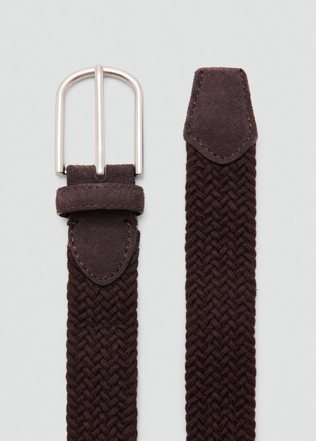 Brown Braided Elastic Belt, Brown, large image number 1
