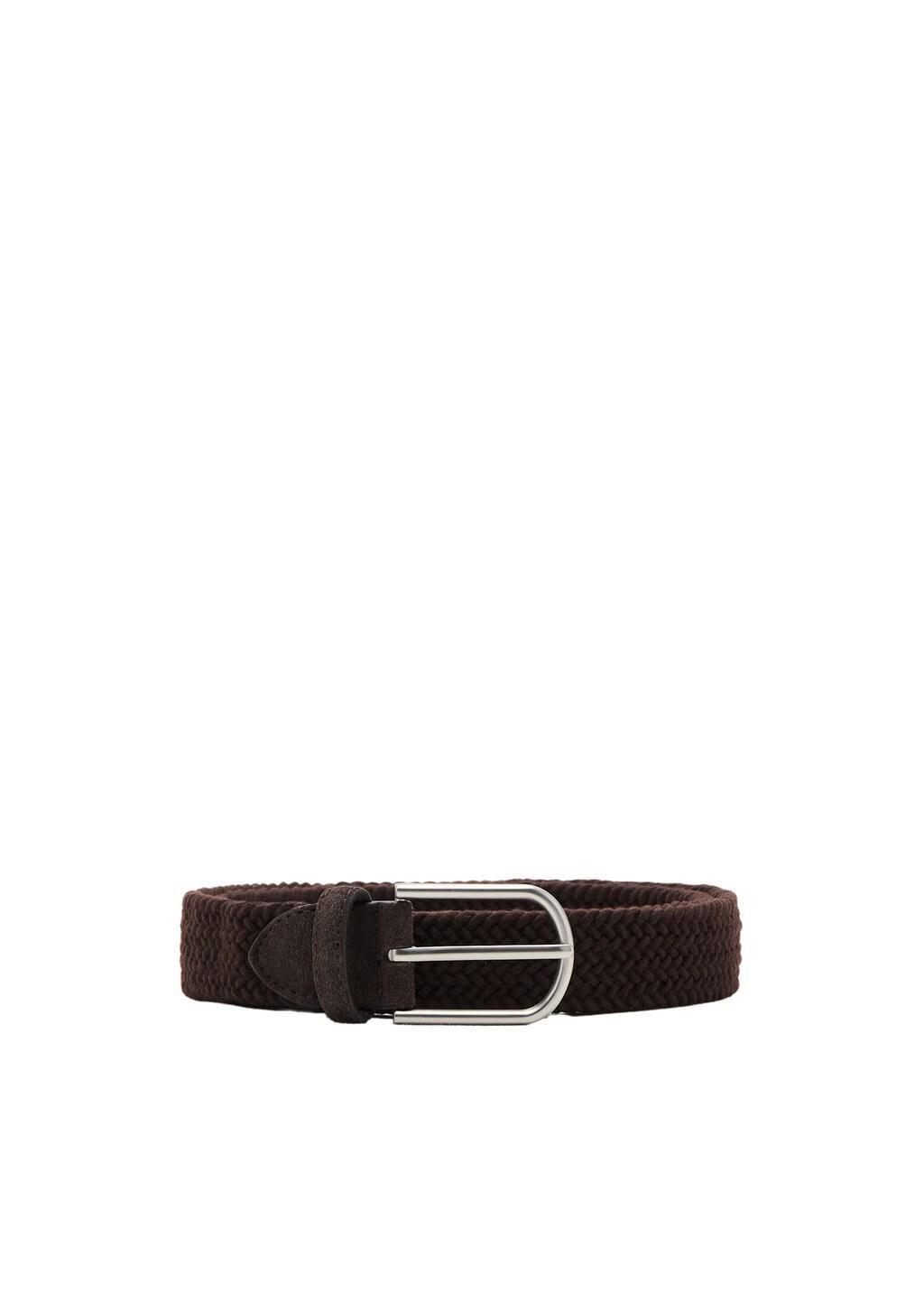 Brown Braided Elastic Belt, Brown, large image number 2